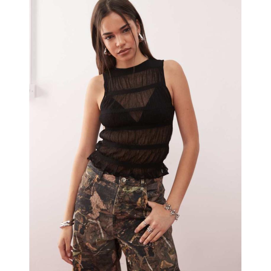 COLLUSION Gebreid gerimpeld hemdje in zwart-Grijs Grijs