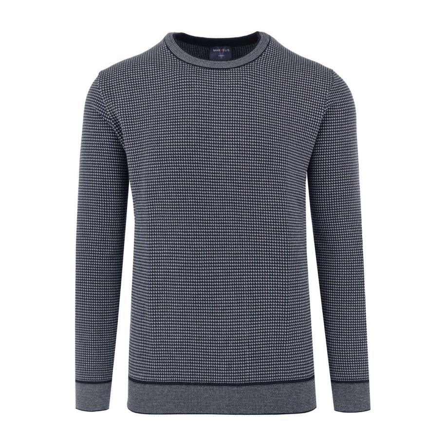 Marvelis Casual Trui ronde hals donkerblauw/grijs, Motief Multicolor