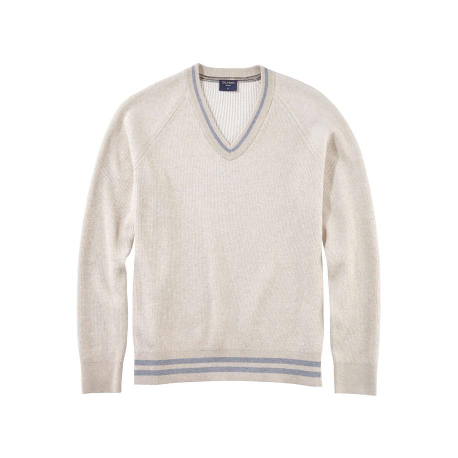 OLYMP Casual Trui V-hals lichtbeige, Gestructureerd Bruin