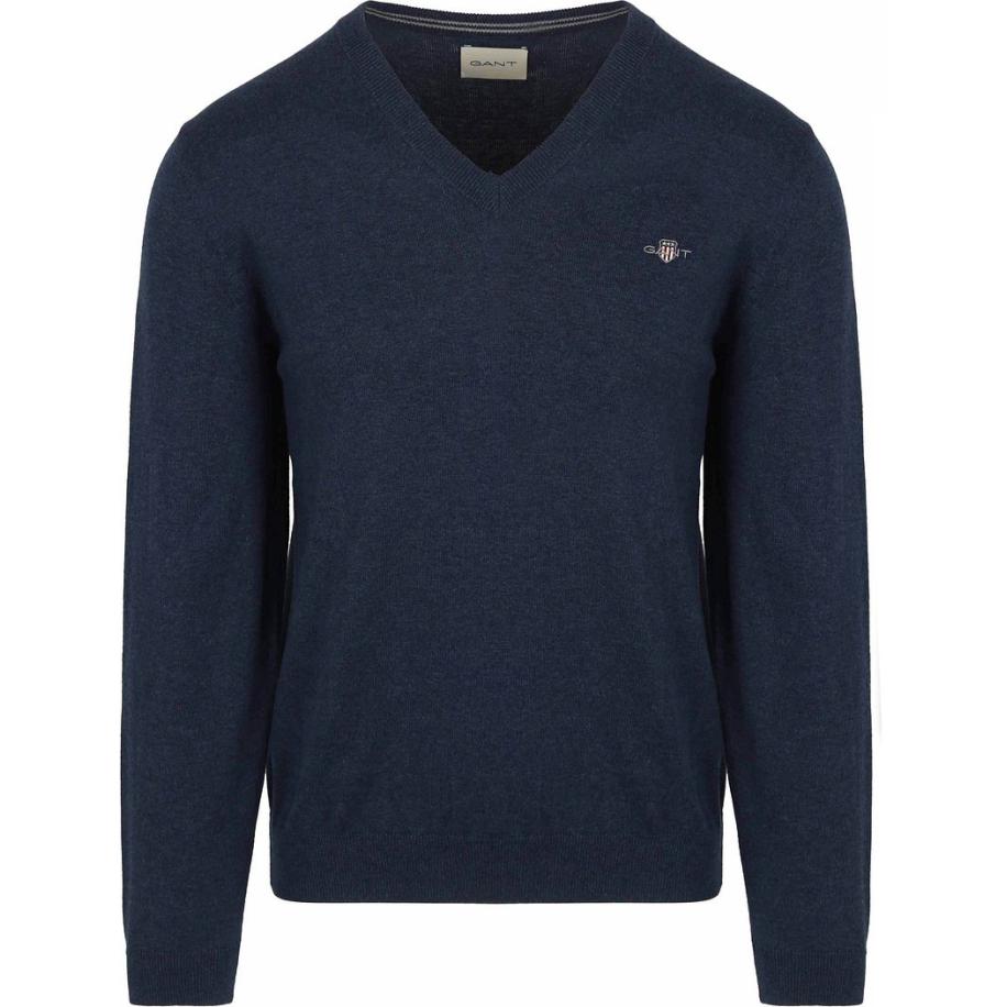 Gant Pullover V-Hals Jeans Blauw Blauw