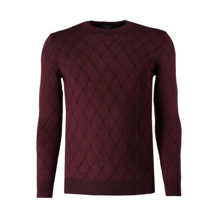 Marvelis Casual Trui ronde hals donkerrood, Diamantpatroon