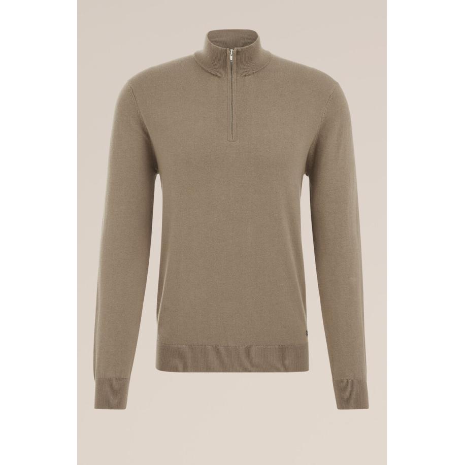 Fundamentals heren Slender fit trui met rits - Khaki - Katoen - Maat: XXXL Groen