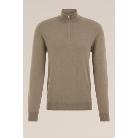 Fundamentals heren Slender fit trui met rits - Khaki - Katoen - Maat: XXXL