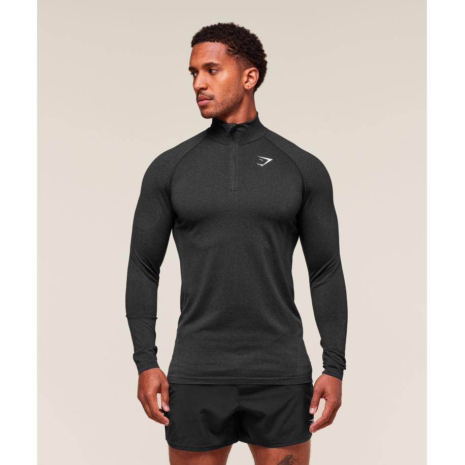 Gymshark Vital Seamless 1/4 Zip Black/Silhouette Grey Zwart