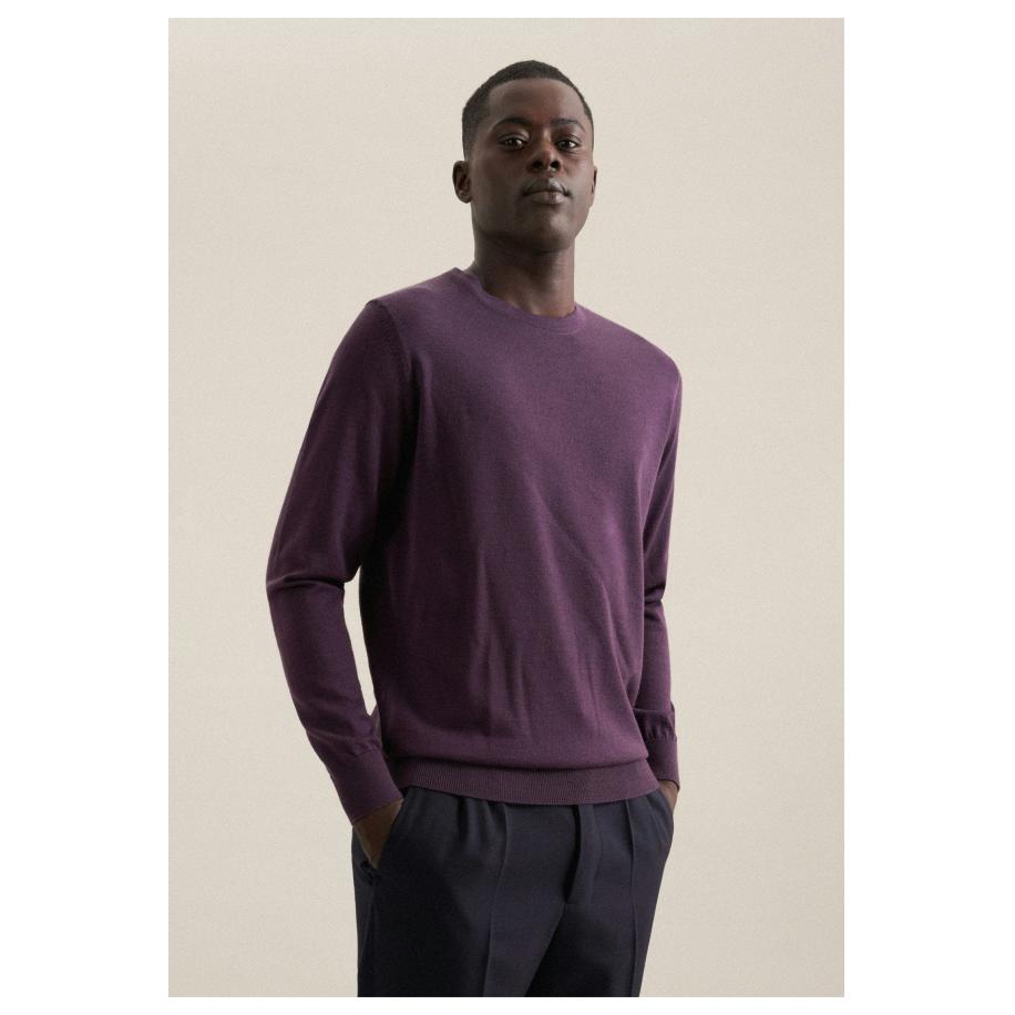 Seidensticker Trui ronde halspruim, Effen Paars