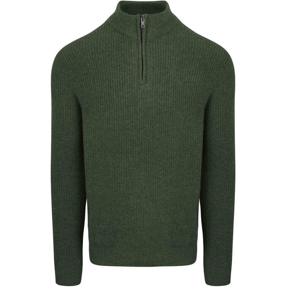 Steppin' Out Half Zip Trui Lamswol Olijfgroen Groen