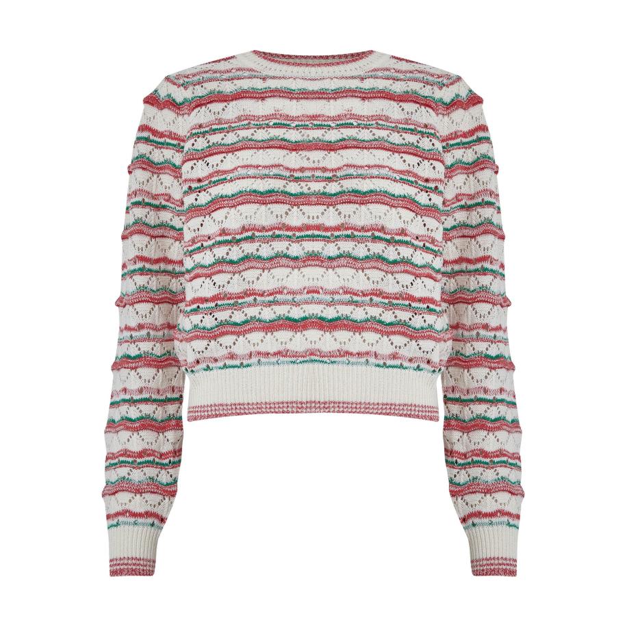 Minus minus Trui Kalima lichtbeige / groen / framboos -