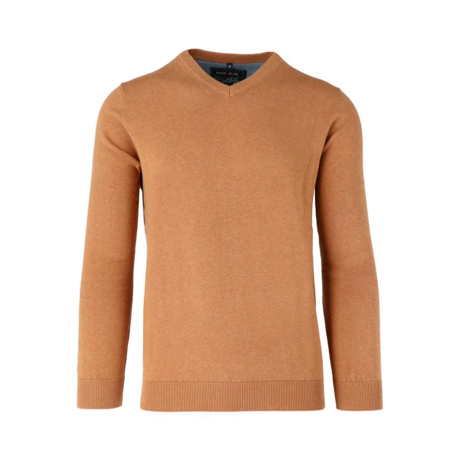 Marvelis Casual Trui V-hals rood/beige, Effen Multicolor