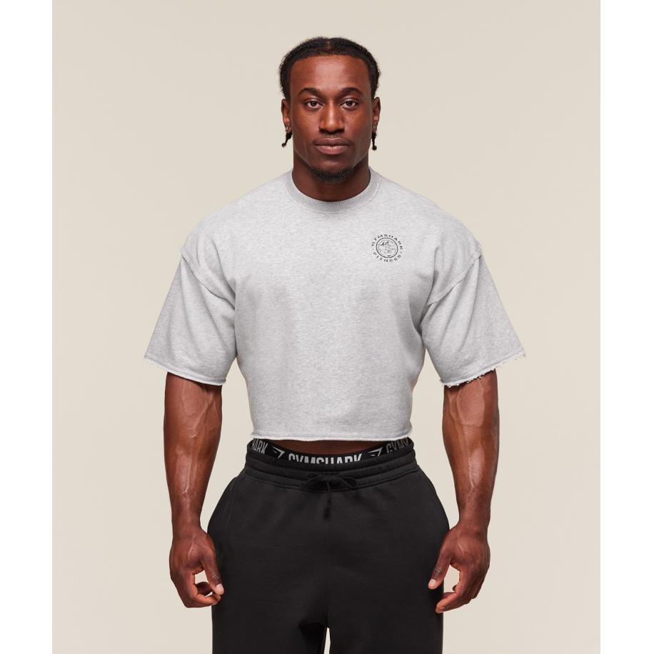 Gymshark Legacy Cropped Short Sleeve Crew Light Grey Core Marl Grijs