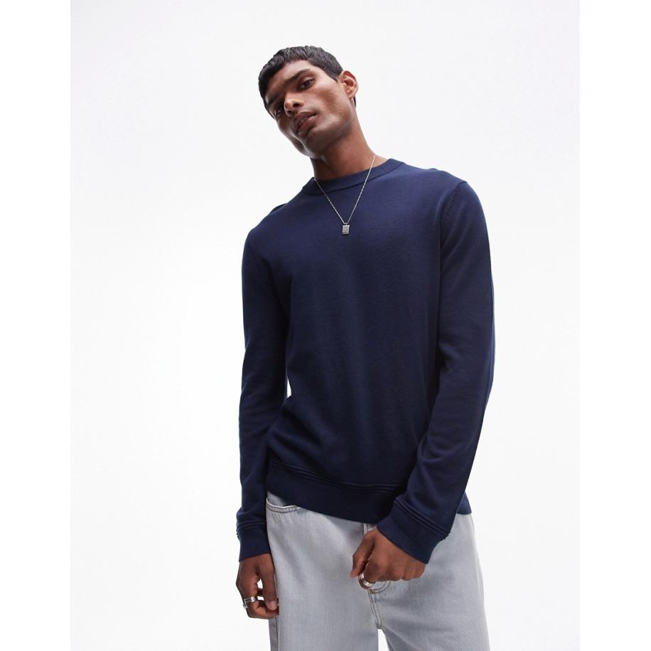Topman - Essential - Trui met ronde hals in marineblauw Blauw
