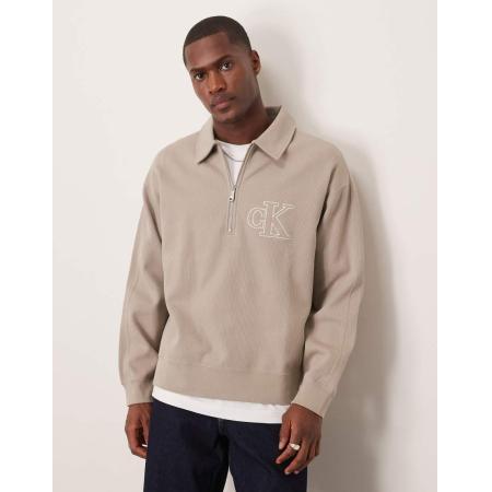 Calvin Klein Jeans - Trui met kraag en logo in kaki-Groen