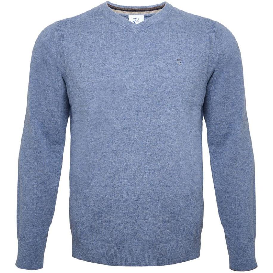 R2 Trui V-Hals Merinowol Blauw Blauw