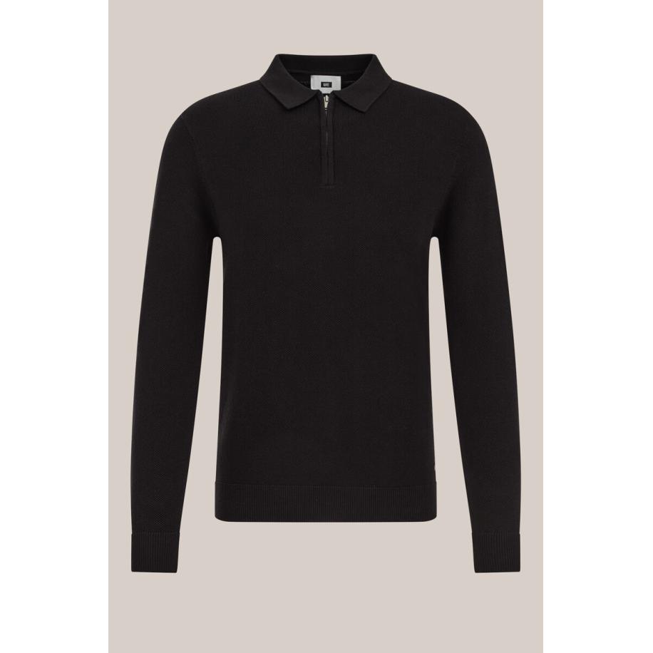 WE Fashion Heren regular fit polo met rits - Regular fit - Zwart - Katoen - Maat: XS Zwart