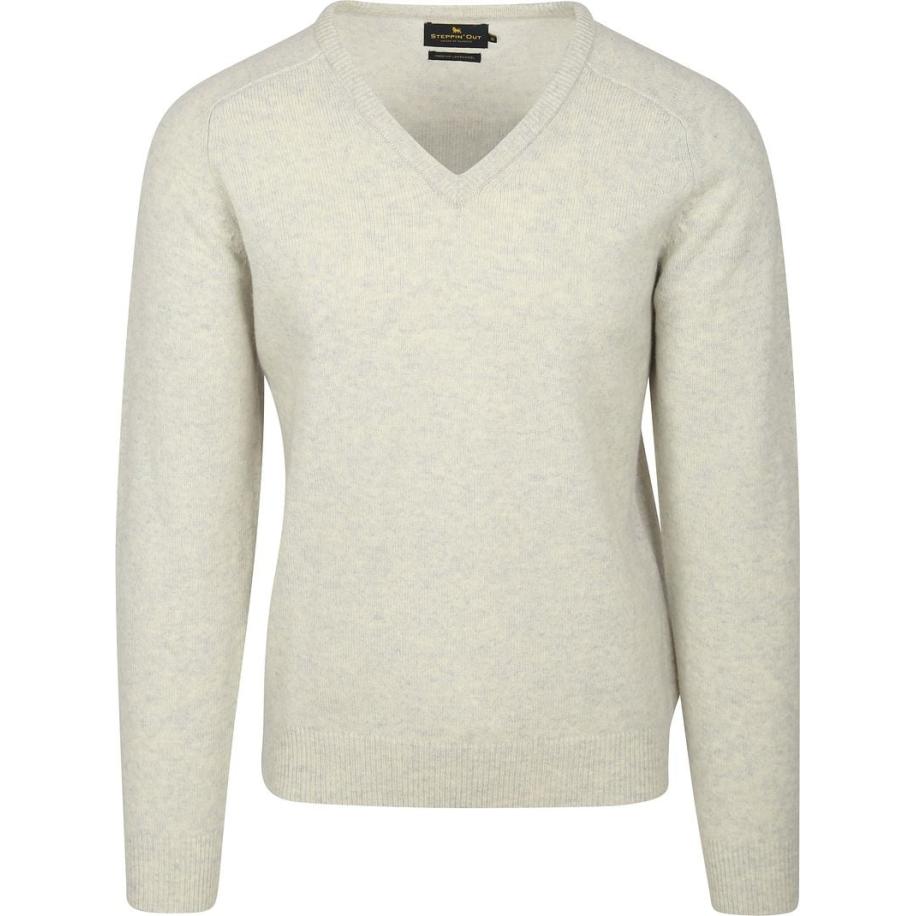 Steppin' Out Trui V-hals Lamswol Greige Bruin