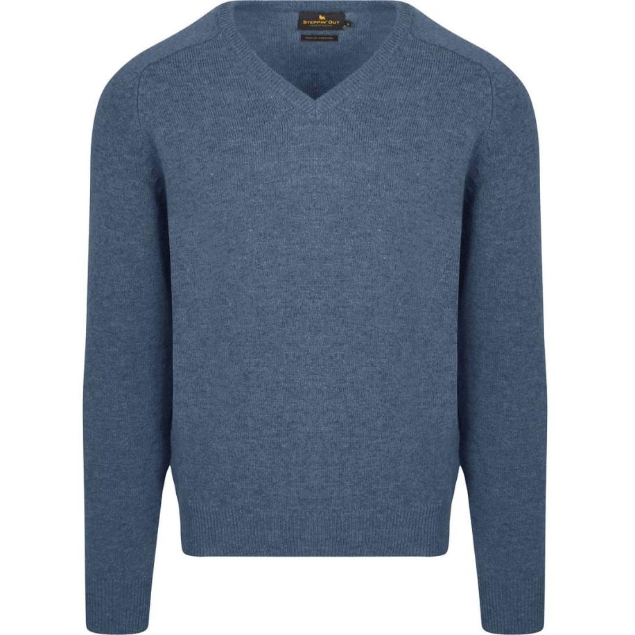 Steppin' Out Trui V-hals Lamswol Mid Blauw Blauw