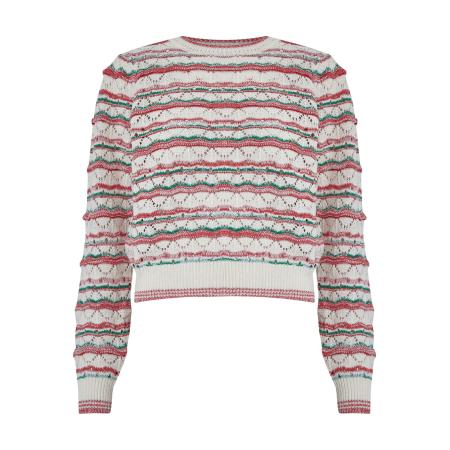 Minus minus Trui Kalima lichtbeige / groen / framboos