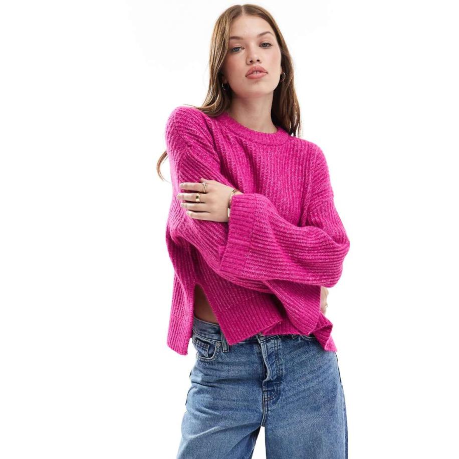 JJXX Pluizige geribbelde cropped trui in roze Roze