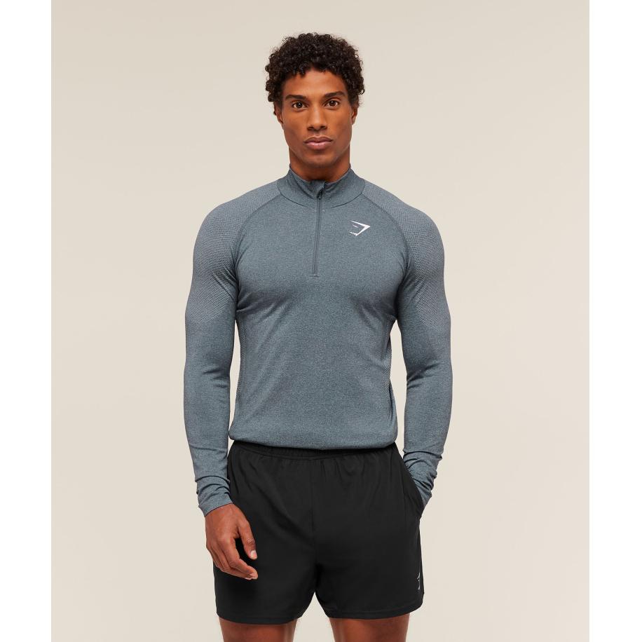 Gymshark Vital Seamless 1/4 Zip Iron Blue/Smoke Blue Blauw