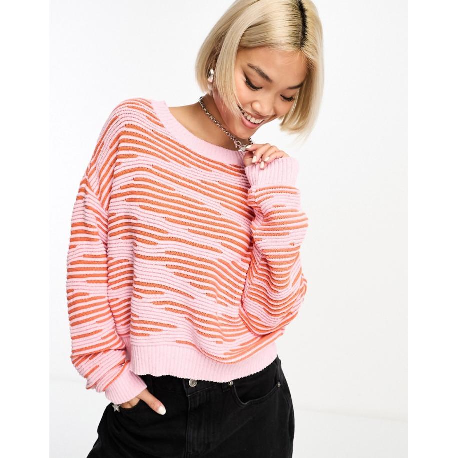 Only Trui met textuur in roze en oranje print-Veelkleurig Multicolor