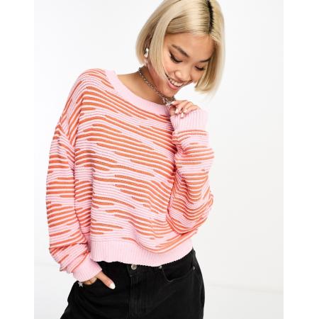 Only Trui met textuur in roze en oranje print-Veelkleurig