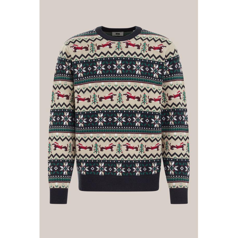 WE Fashion Heren slim fit trui met print - Regular fit - Marineblauw - Maat: XXL Blauw