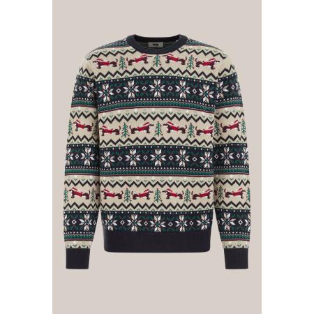 WE Fashion Heren slim fit trui met print - Regular fit - Marineblauw - Maat: XXXL