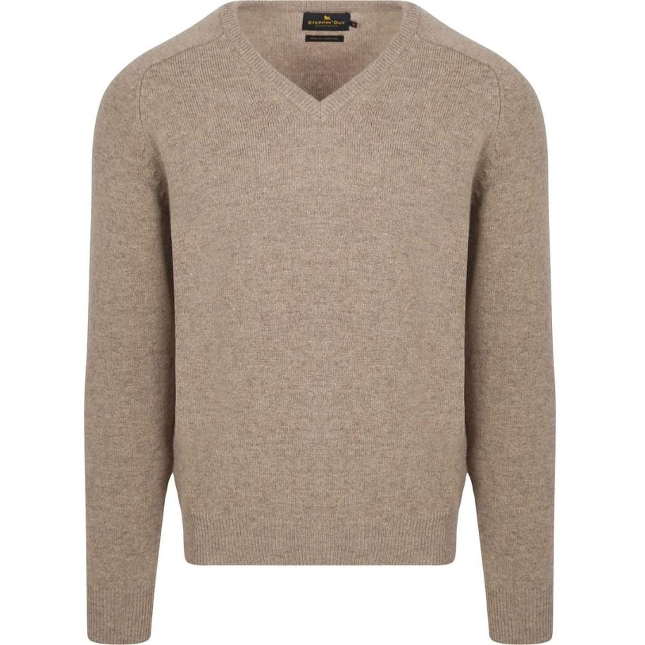 Steppin' Out Trui V-hals Lamswol Sand Bruin