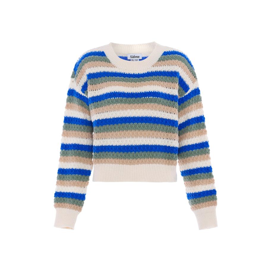Sidona Trui camel / blauw / jade groen / offwhite Multicolor