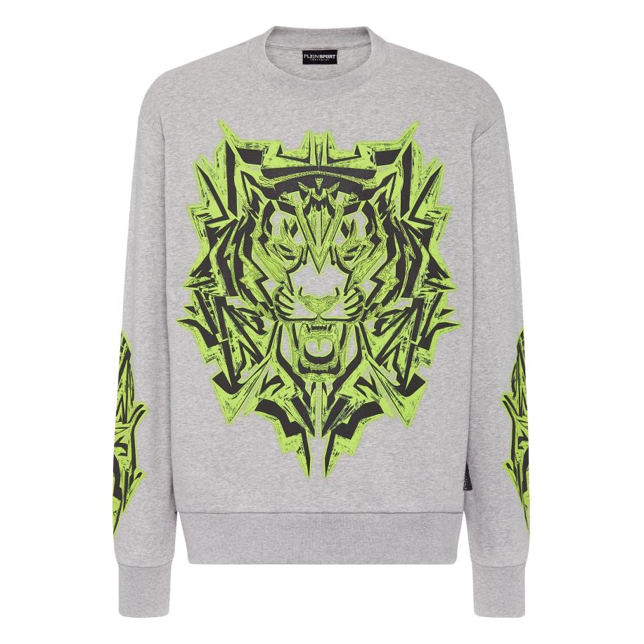 Plein Sport Plein Sport Sweatshirt Thunder Tiger lichtgrijs / limoen / zwart -