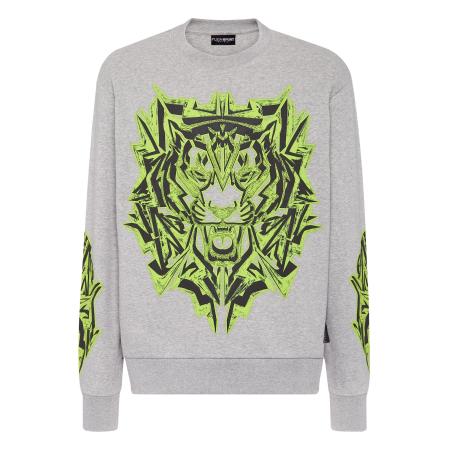 Plein Sport Plein Sport Sweatshirt Thunder Tiger lichtgrijs / limoen / zwart