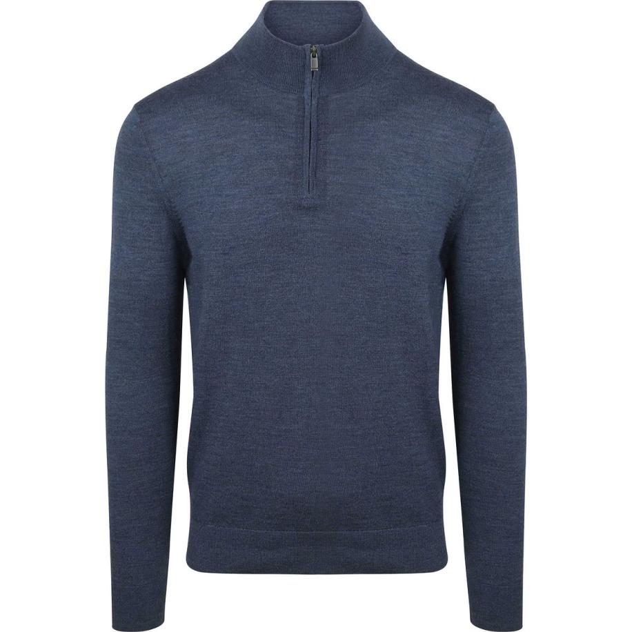 Suitable Merino Half Zip Trui Denim Blauw Blauw