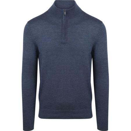 Suitable Merino Half Zip Trui Denim Blauw