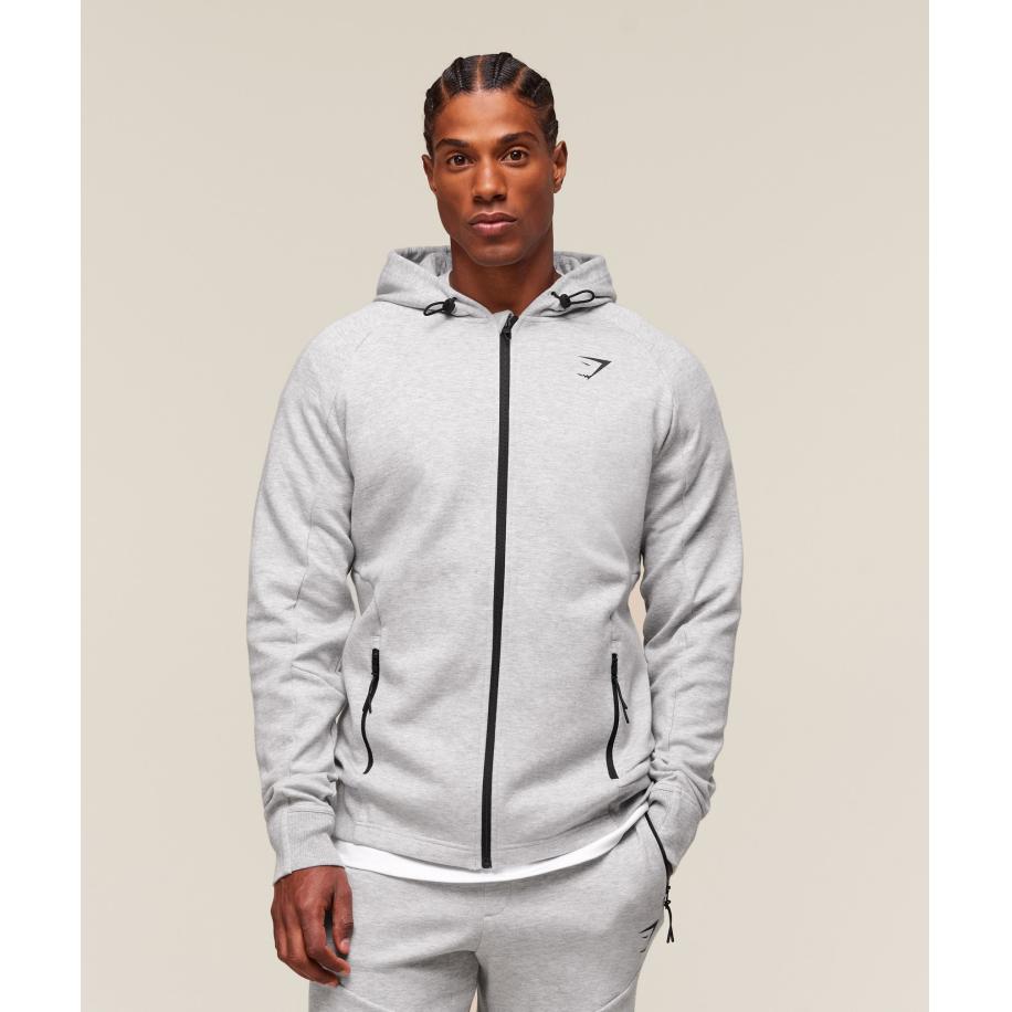 Gymshark Interlock Tech Zip Up Hoodie Light Grey Core Marl Grijs