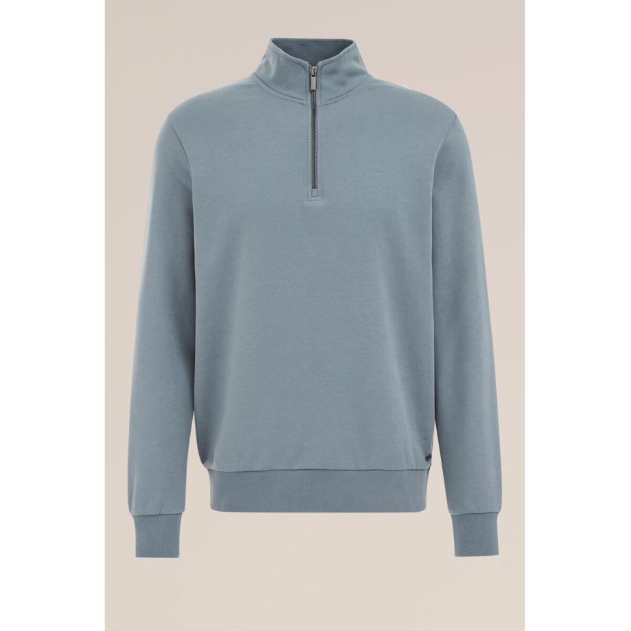 WE Fashion Heren sweater met rits - Regular fit - Grijsblauw - Katoen - Maat: XS Blauw