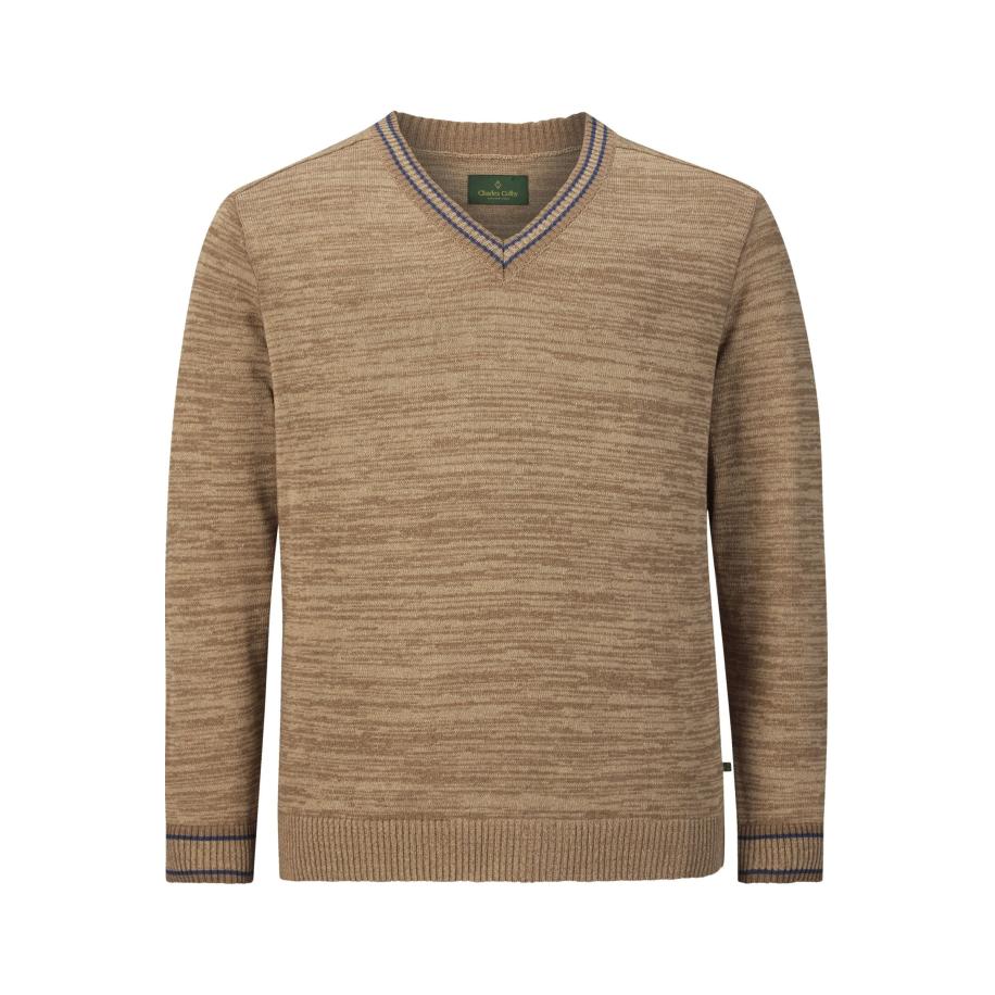 Charles Colby Gebreide trui V-halslichtbruin, Melange Bruin