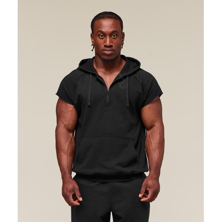Gymshark Legacy 1/4 Zip Cap Sleeve Hoodie Black Zwart