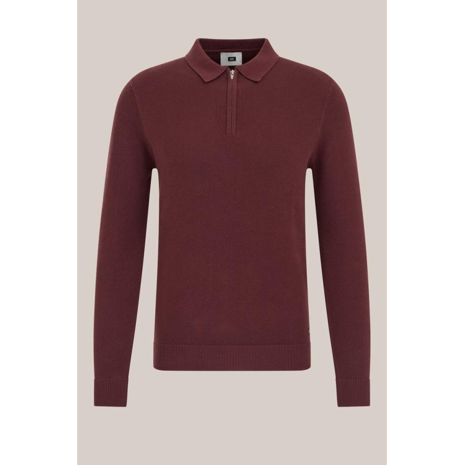 WE Fashion Heren regular fit polo met rits - Regular fit - Bordeauxrood - Katoen - Maat: XS Rood