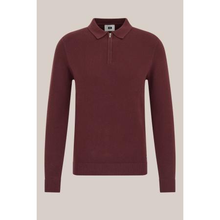 WE Fashion Heren regular fit polo met rits - Regular fit - Bordeauxrood - Katoen - Maat: XS