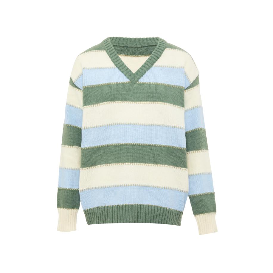 Jalene Jalene Trui lichtblauw / donkergroen / natuurwit -