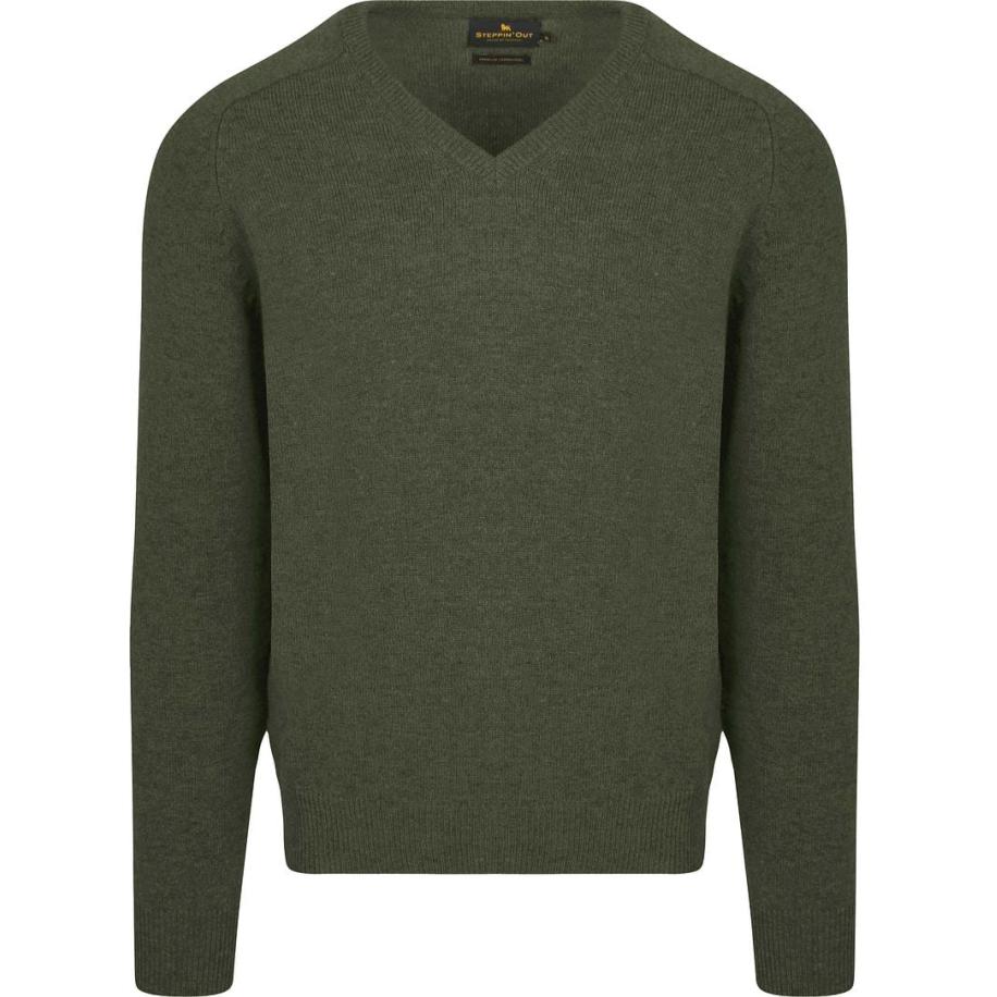 Steppin' Out Trui V-hals Lamswol Olijfgroen Groen