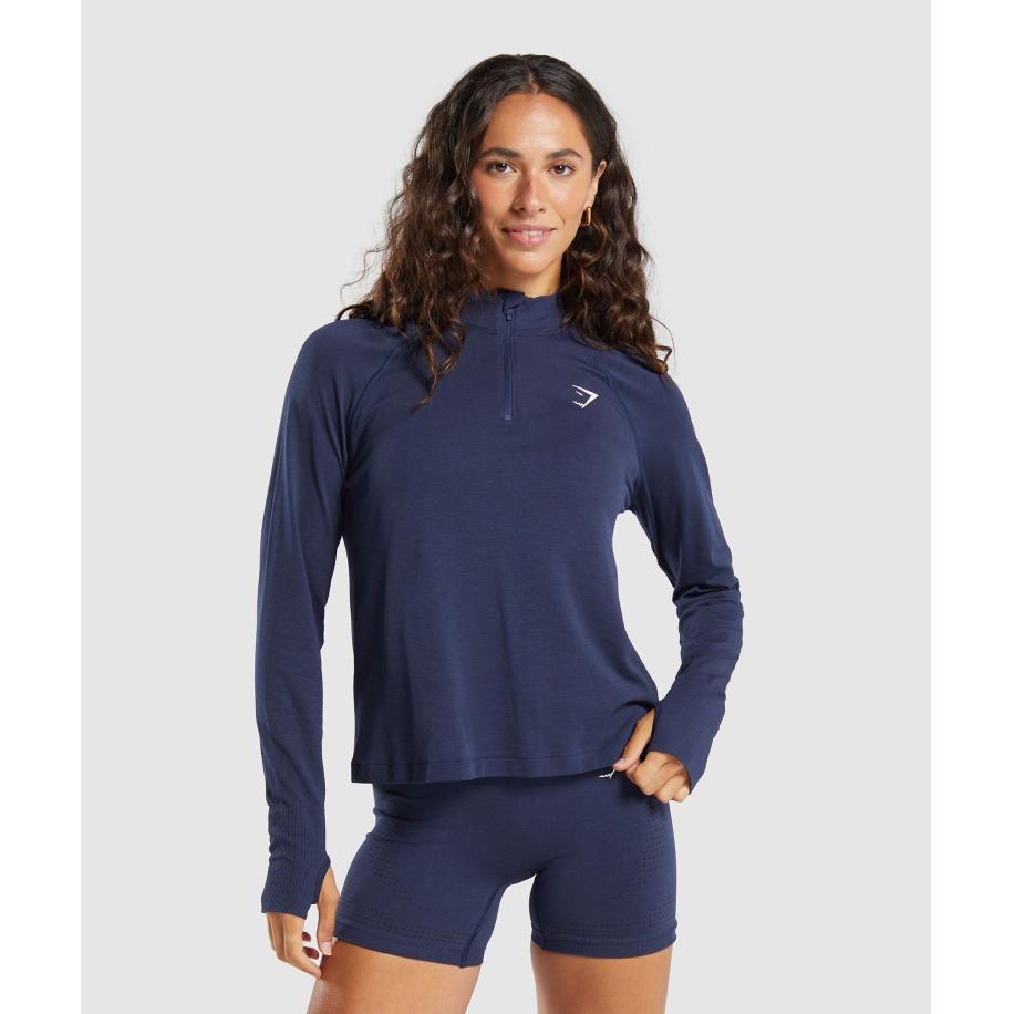 Gymshark Vital 1/4 Zip Heavy Blue/ Marl Blauw