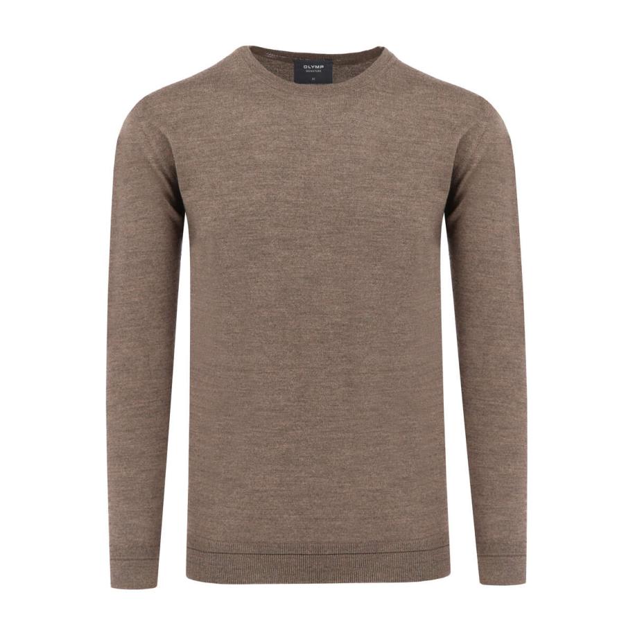 OLYMP SIGNATURE Soft Business Trui ronde hals noga, Effen Bruin