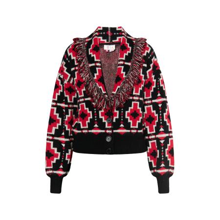 IZIA IZIA Gebreid vest karmijnrood / zwart / wit