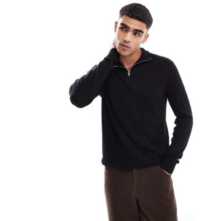 Jack & Jones - Gebreide trui met korte rits in zwart