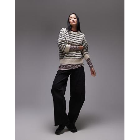 Topshop Gebreide en gestreepte trui met zoom aan de voorkant in zwart-wit-Veelkleurig
