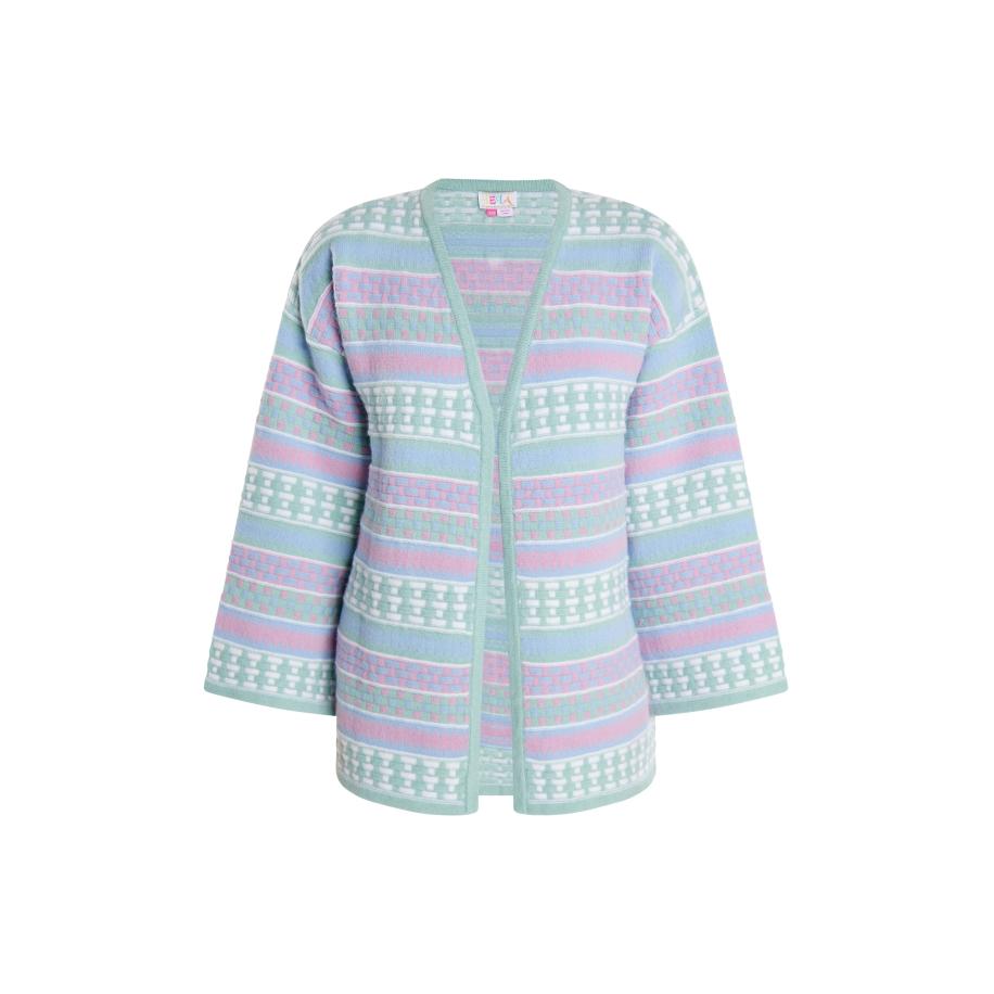 IZIA IZIA Gebreid vest blauw / mintgroen / pink / wit -