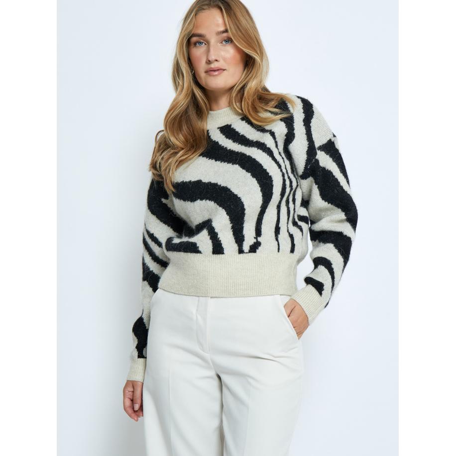 Minus minus Trui Melima ecru / zwart -