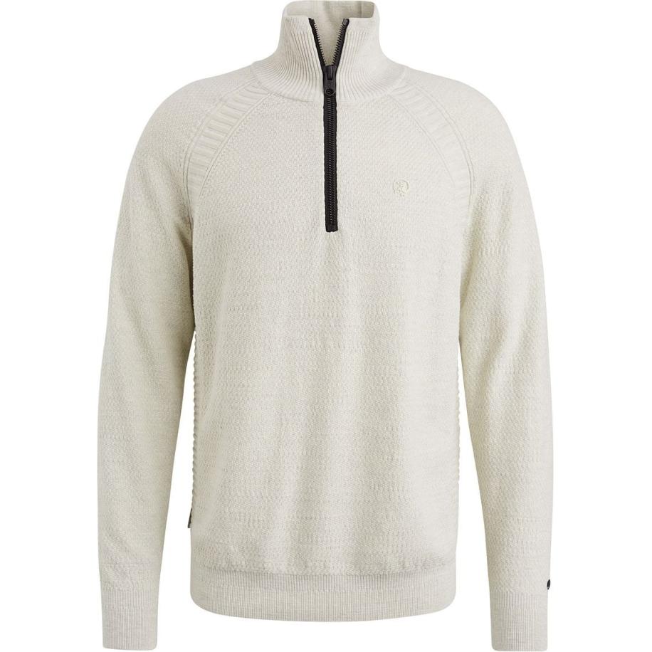 Cast Iron Knitted Half Zip Trui Ecru Bruin