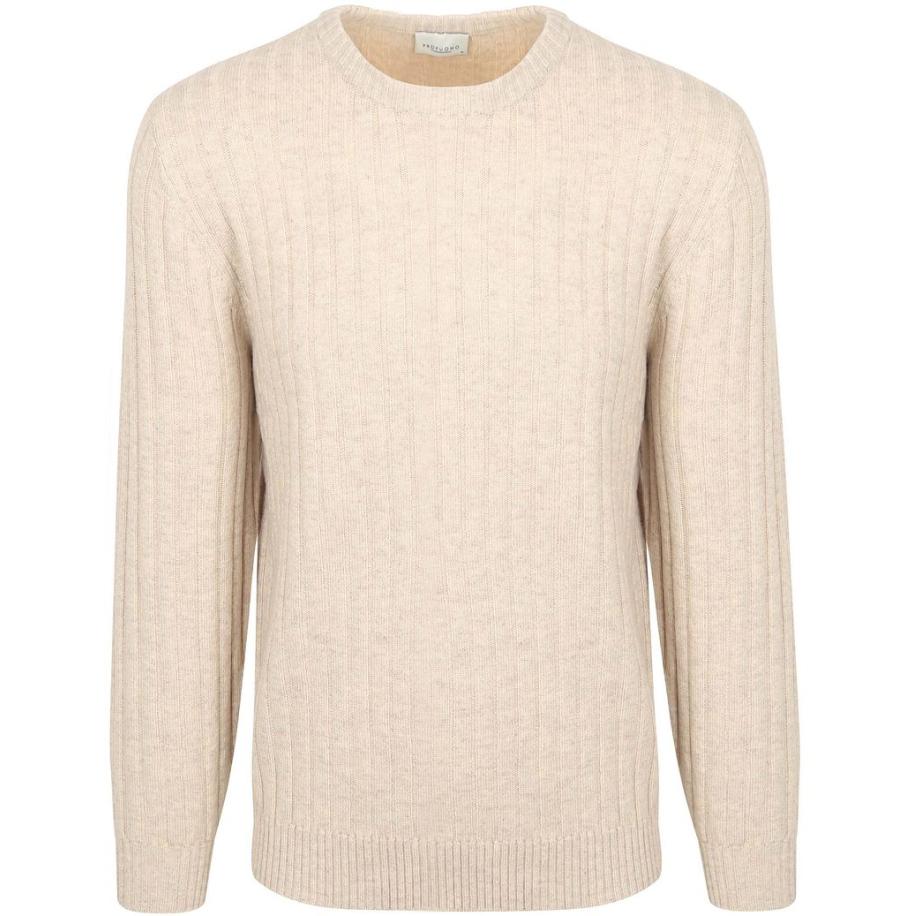 Profuomo Pullover Rib Wol Blend Sand Bruin