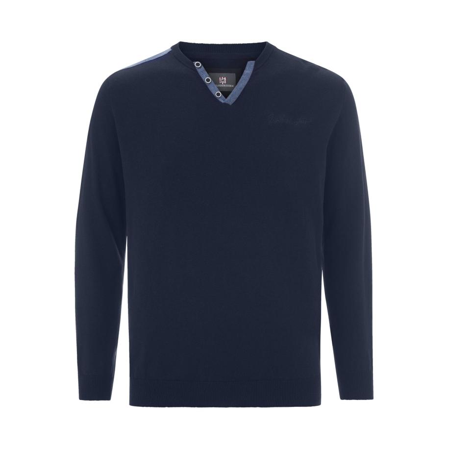 Jan Vanderstorm Gebreide trui donkerblauw, Effen Blauw